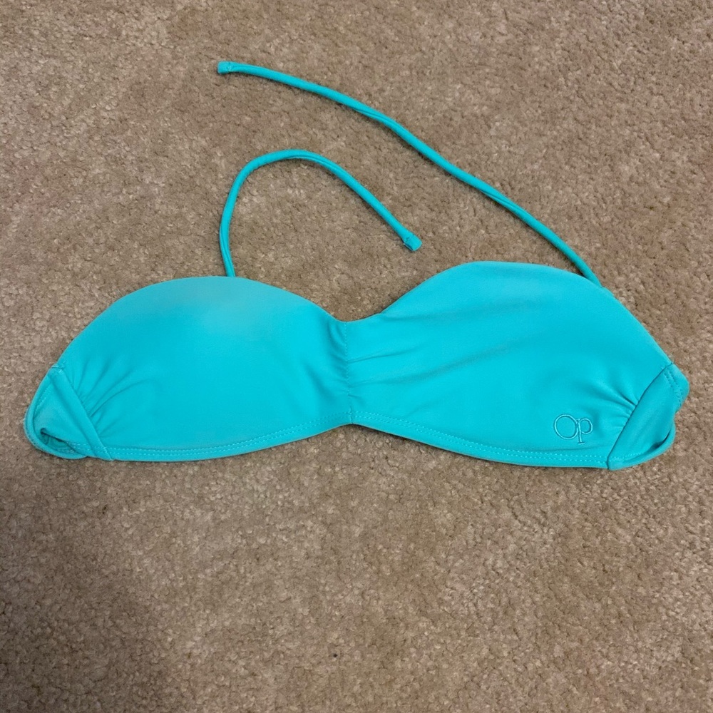 Turquoise strapless swim top